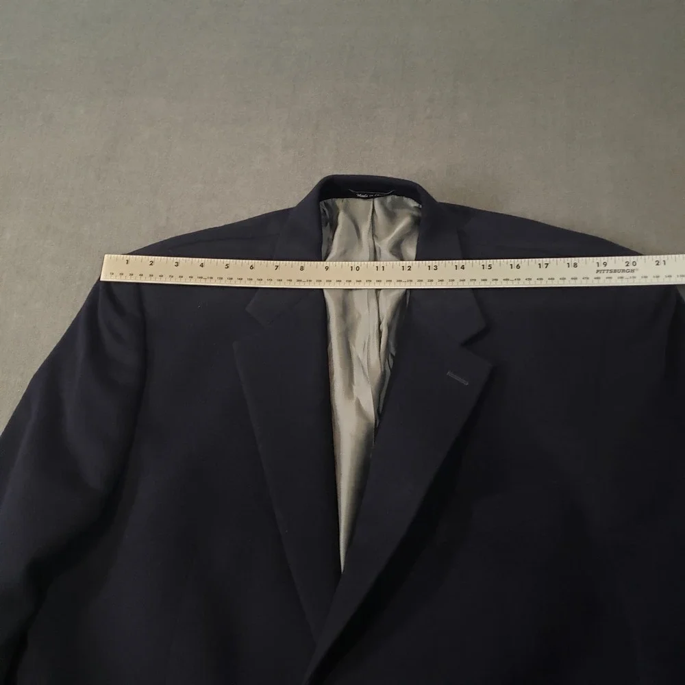 Chaps Solid Navy Blue Wool/Silk/Cashmere Blend Two Button Blazer‎ Size: 44R
